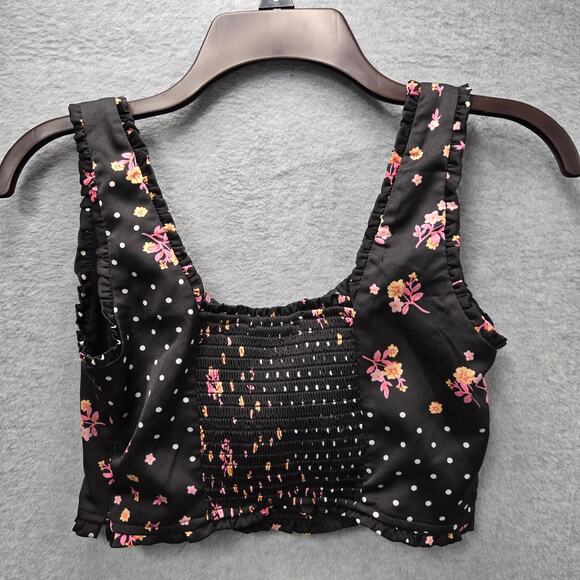 For Love And Lemons Camellia Black Floral Crop Top Size Small - Picture 3 of 7